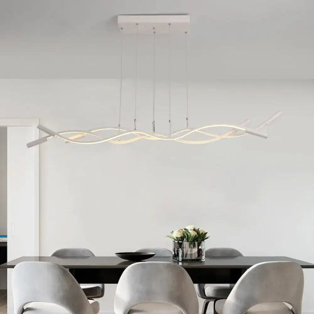 Modern white DecorBites metal LED pendant light fixture with flowing wave design for dining room in modern style