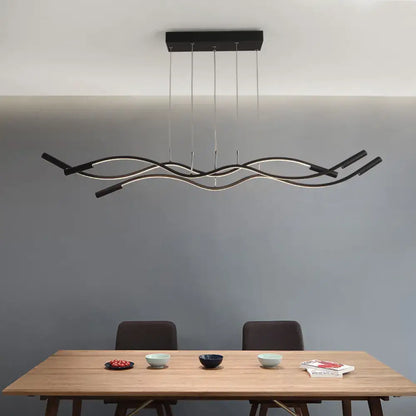 Modern style DecorBites metal artistic black and silver wave-shaped LED light fixture for dining room island