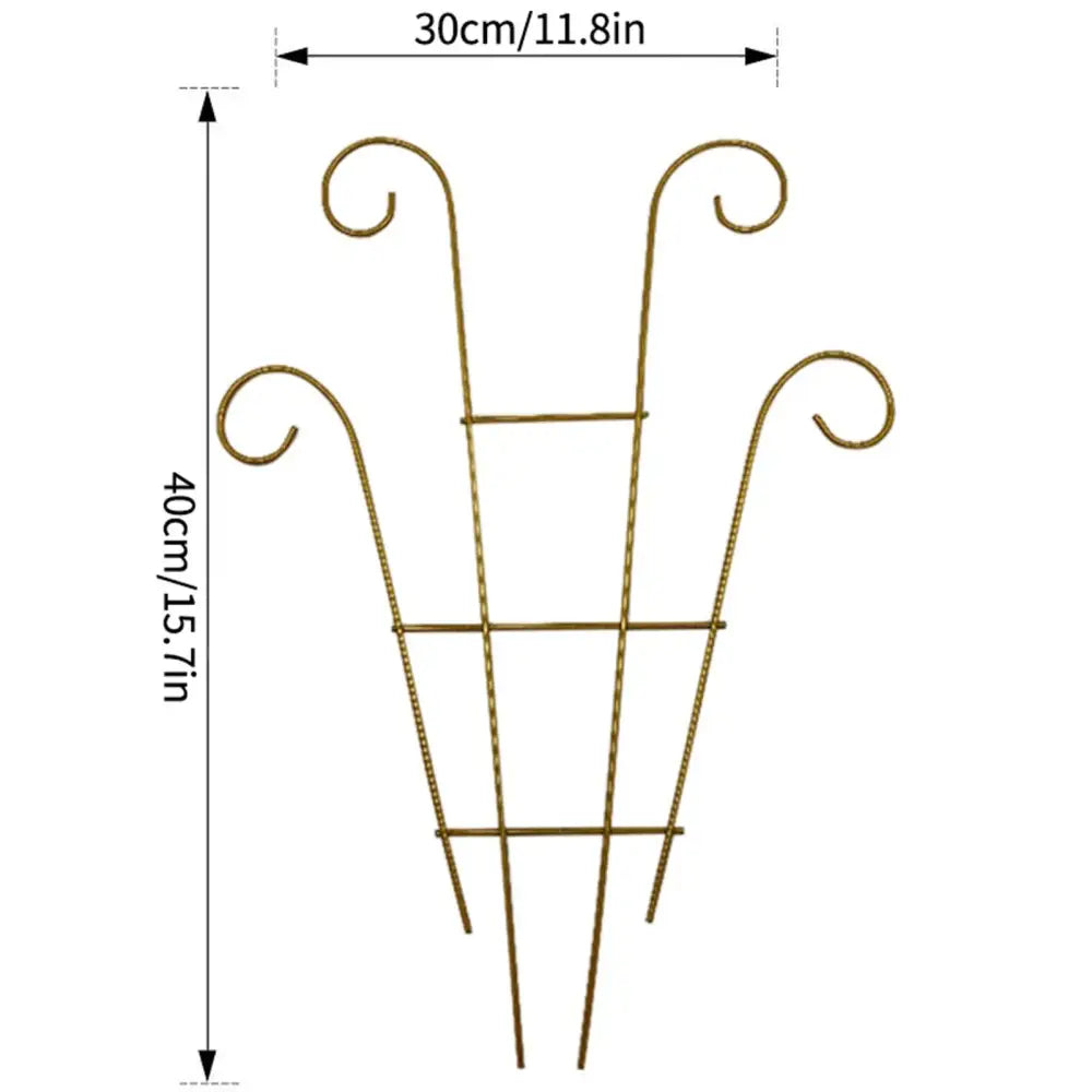 DecorBites metal garden plant stand gold-colored metal with ornate curved tops and grid design for indoor and outdoor use