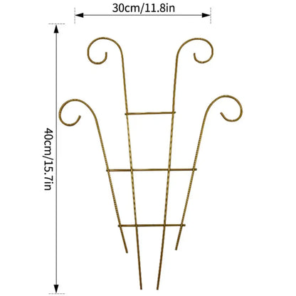 DecorBites metal garden plant stand gold-colored metal with ornate curved tops and grid design for indoor and outdoor use