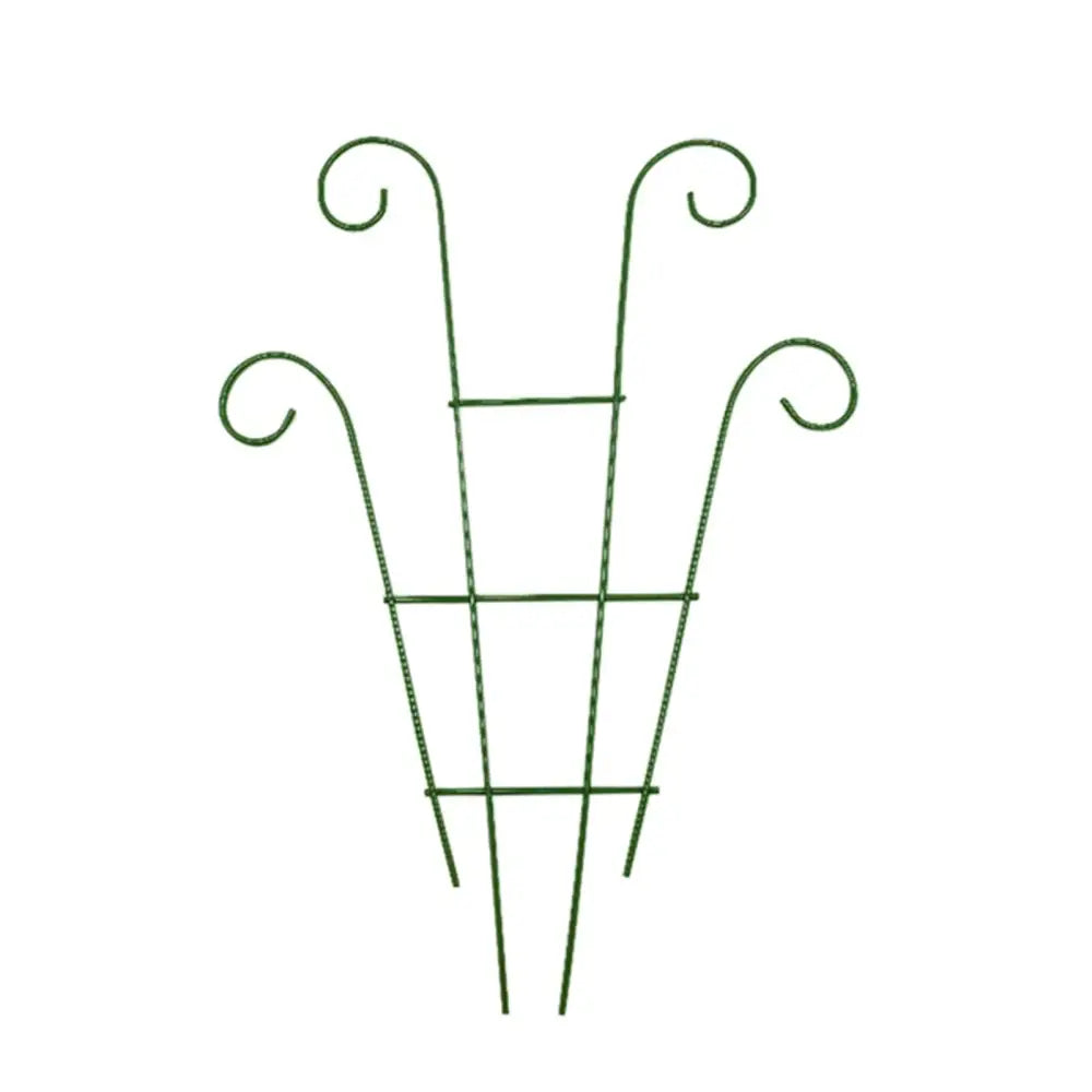 Green metal garden plant stand with curved decorative tops for indoor and outdoor metal garden plant support