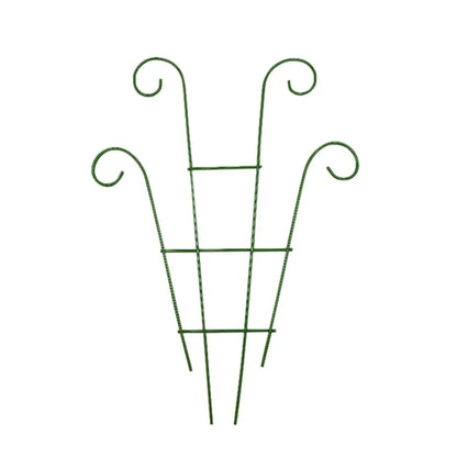 Green metal garden plant stand with curved decorative tops for indoor and outdoor metal garden plant support