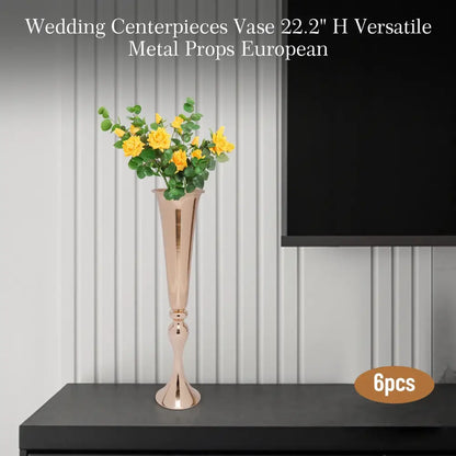 Decorbites™ metal golden flower stand vase candle holder in rose gold with slender metallic design and flared base
