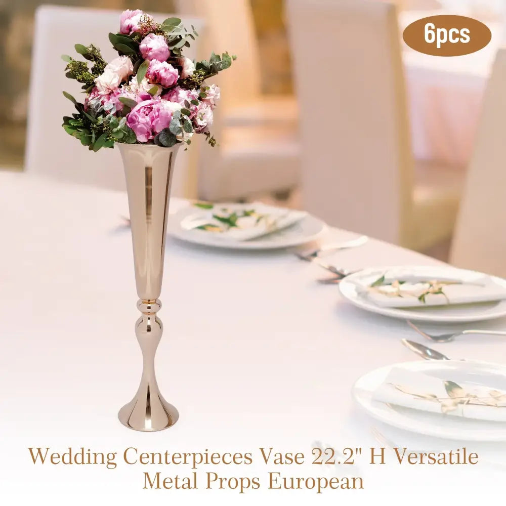 DecorBites metal golden flower stand vase candle holder with polished gold finish and elegant fluted design