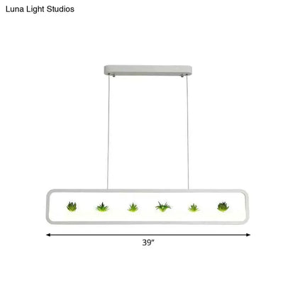 Modern white metal led hanging light with six green succulents for restaurants 110v-120v 220v-240v decorbites metal led hanging