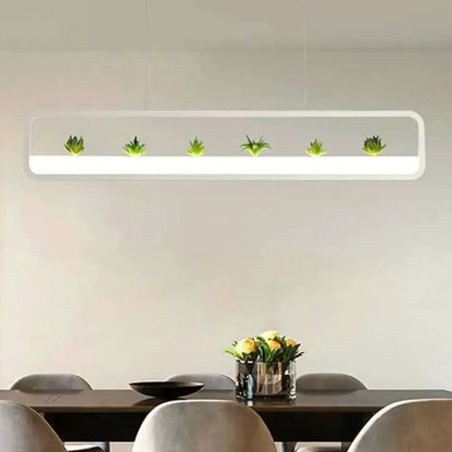 Modern white metal led hanging light with integrated succulents, glowing illumination, suitable for 110v-120v 220v-240v use