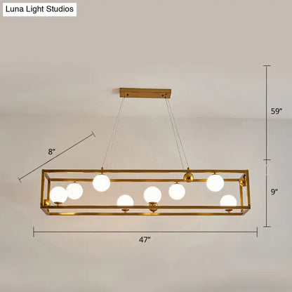Gold-toned decorbites metal pendant light with six frosted milk glass shade bulbs for industrial dining rooms