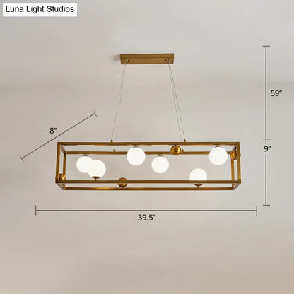DecorBites metal pendant light with gold-toned frame and milk glass shade globes for industrial dining rooms