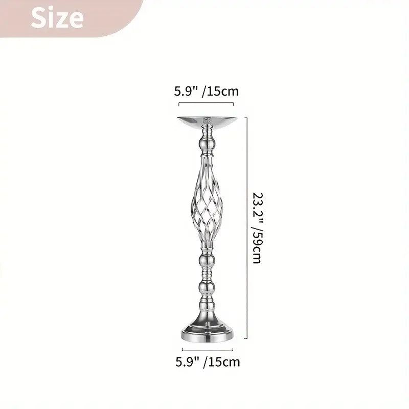 Silver metallic candle holder with diamond-cut pattern from DecorBites metal vase set for special occasions