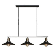 Industrial-style black metal decorbites antique cone shade pendant lighting with three exposed bulbs for island hanging use