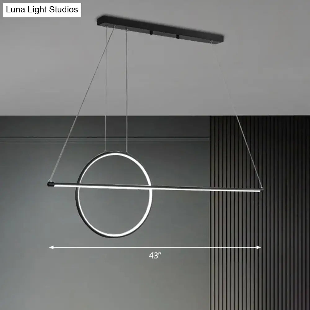 Decorbites™ metallic circle and line black chrome pendant light with circular ring and horizontal bar fixture height and width for 220v-240v use