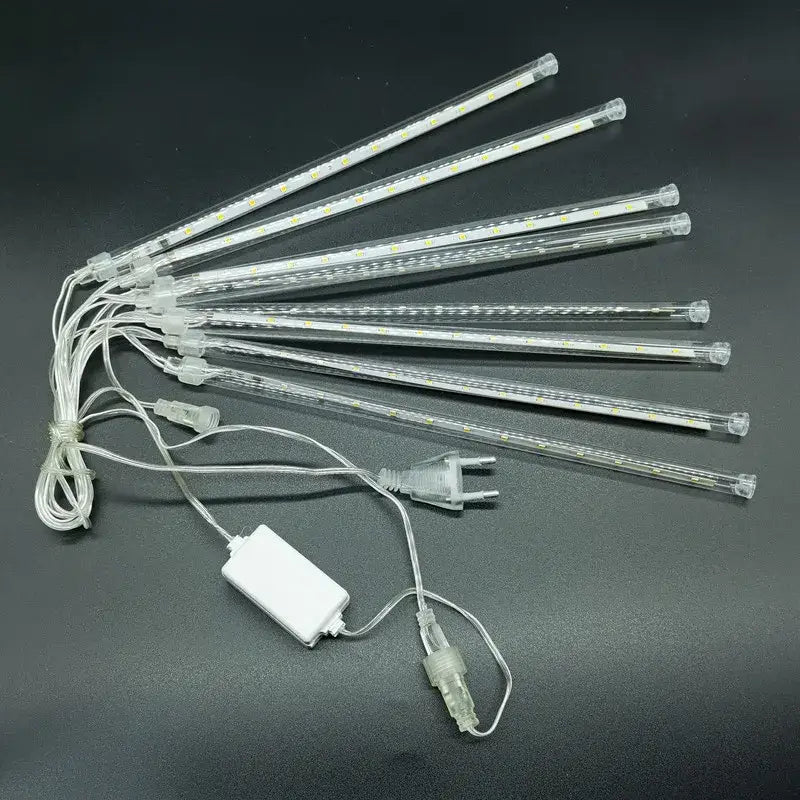 Clear transparent led string lights with white power adapter from decorbites meteor shower outdoor decor collection