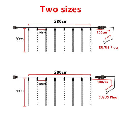 Decorbites meteor shower led string lights with two sizes and 10cm spacing featuring standard eu us plug for outdoor decor