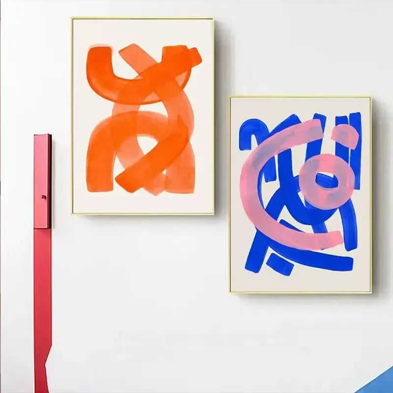 Decorbites mid century watercolor brush strokes canvas print featuring orange abstract art with bold brush strokes in gold frame