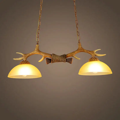 Decorbites™ milk glass bowl pendant light with faux antler and warm amber shades in rustic bronze finish for dining room 220v-240v 110v-120v