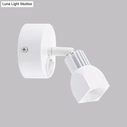 Contemporary style black and white direct wired electric wall lamp with adjustable spotlight and frosted glass diffuser