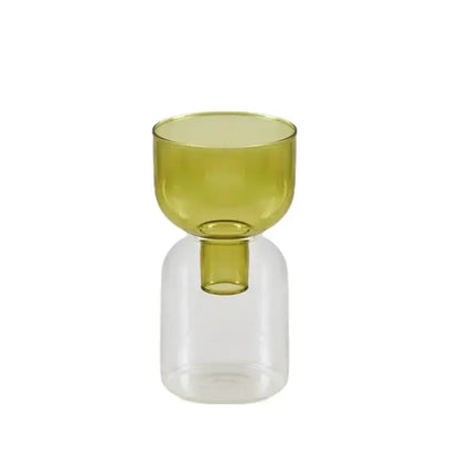 DecorBites™ mini glass vase set featuring a modern glass vase with translucent olive-green top and clear base design