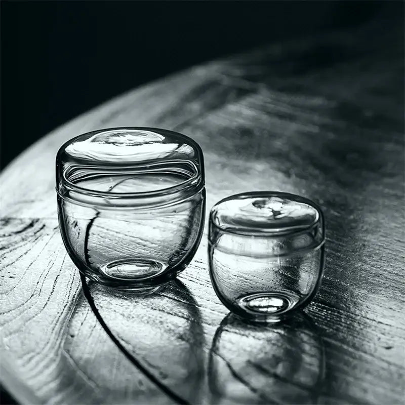 Two clear glass jars with matching lids in decorbites™ mini moss glass vase terrarium for landscape moss glass display