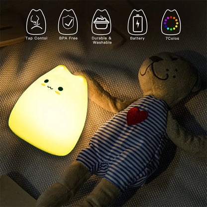 Yellow illuminated mini popular cat night lamp with soft glow and power switch for bedside color-changing use
