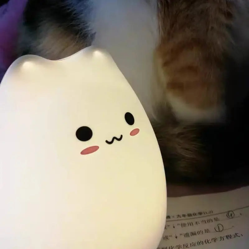 Soft white mini popular cat night lamp with rosy cheeks and power switch for bedroom bedside use