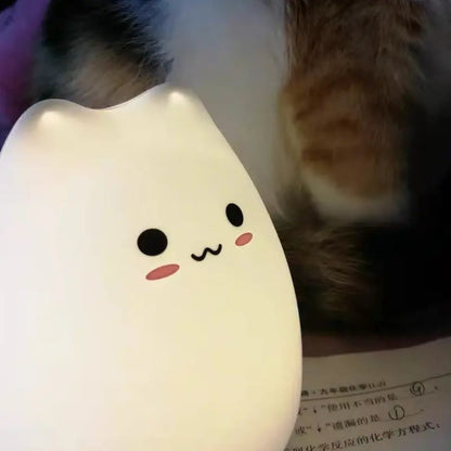 Soft white mini popular cat night lamp with rosy cheeks and power switch for bedroom bedside use