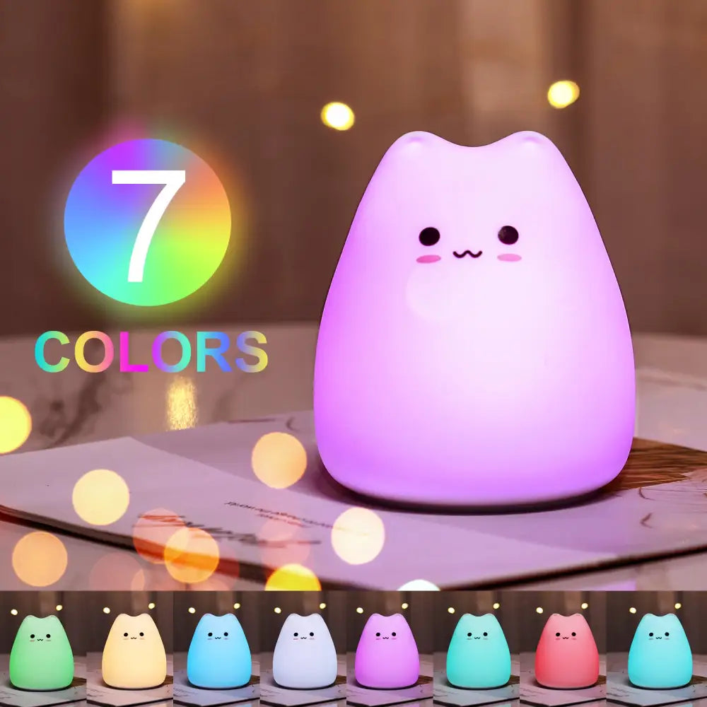 Lavender soft silicone mini popular cat night lamp with plush texture and power switch for bedside use and eye protection