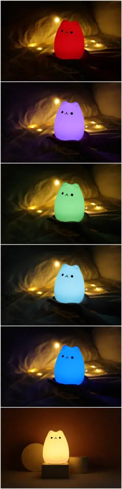 Decorbites™ mini popular cat night lamp with smooth silicone body power switch and 7-color touch eye protection light