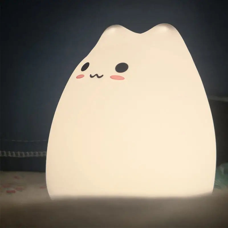 Cute white silicone mini popular cat night lamp with power switch and 7-color touch for children bedroom use