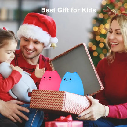 Pink and blue silicone cat-shaped stress relievers in a festive gift box complement decorbites™ mini popular cat night lamp with power switch
