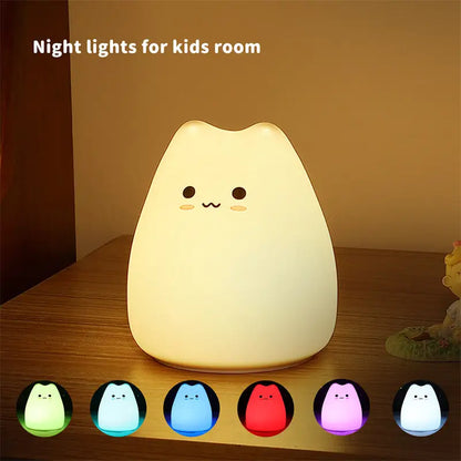 Decorbites™ mini popular cat white silicone night lamp with soft glow power switch and 7 color changing options