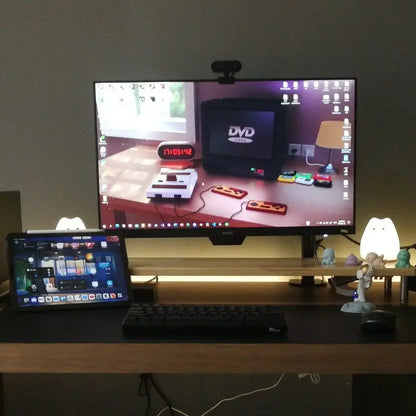 Black keyboard with sleek matte finish shown alongside DecorBites™ mini popular cat night lamp with power switch