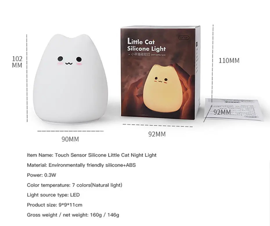 White silicone mini popular cat night lamp with soft glow and power switch for children bedroom bedside use