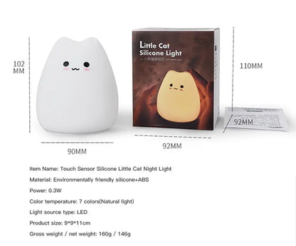 White silicone mini popular cat night lamp with soft glow and power switch for children bedroom bedside use