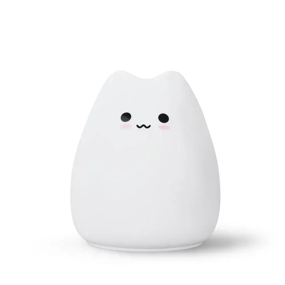 Decorbites™ mini popular cat night lamp soft white plush with smiling face 7-color touch eye protection bedside light with power switch