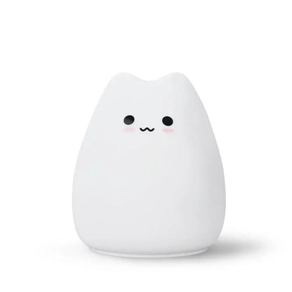 Decorbites™ mini popular cat night lamp soft white plush with smiling face 7-color touch eye protection bedside light with power switch