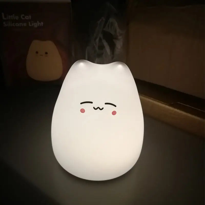 Decorbites™ mini popular cat soft white silicone night lamp with smiling face and power switch for bedside use