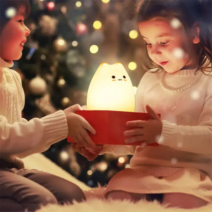 Decorbites™ mini popular cat night lamp soft glowing yellow with simple black features and power switch for bedside use
