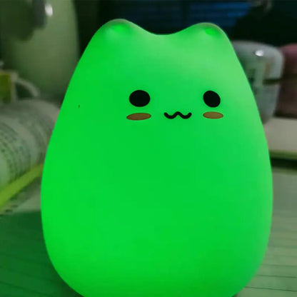 DecorBites mini popular cat night lamp glowing green soft silicone with power switch for bedside eye protection lighting