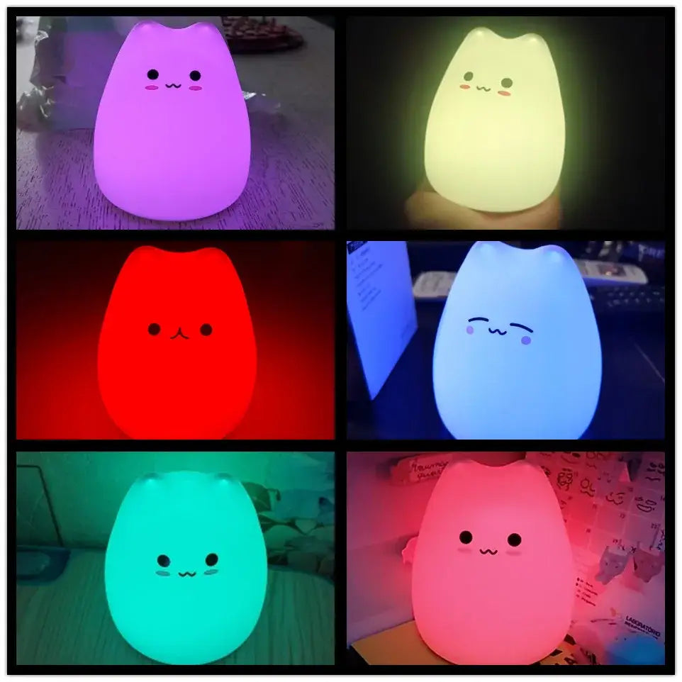 Decorbites™ mini popular cat night lamp with soft silicone body glows in 7 colors and features a convenient power switch