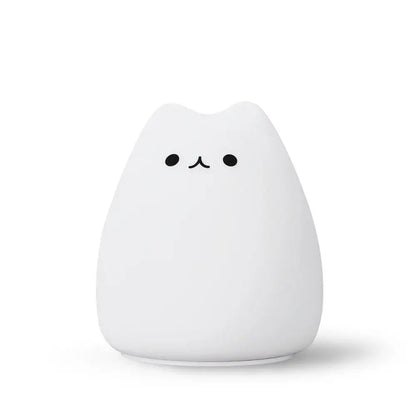 White soft silicone mini popular cat night lamp with minimalist black face and power switch for bedside use