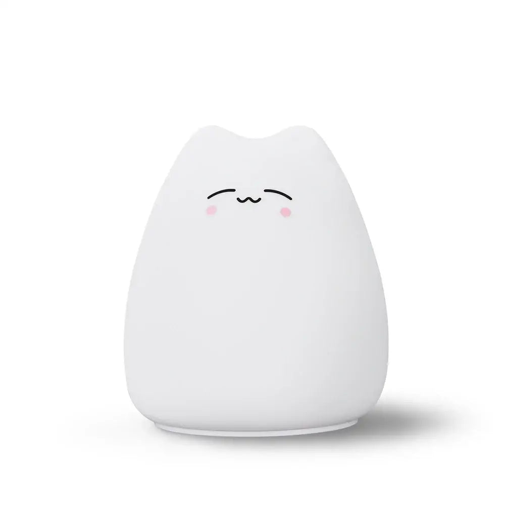 White silicone mini popular cat night lamp with closed eyes rosy cheeks 7-color touch power switch bedside light