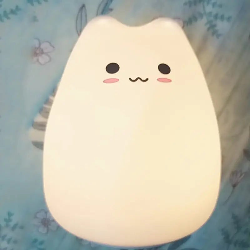 Soft white plush mini popular cat night lamp with 7-color touch power switch for children bedroom bedside use