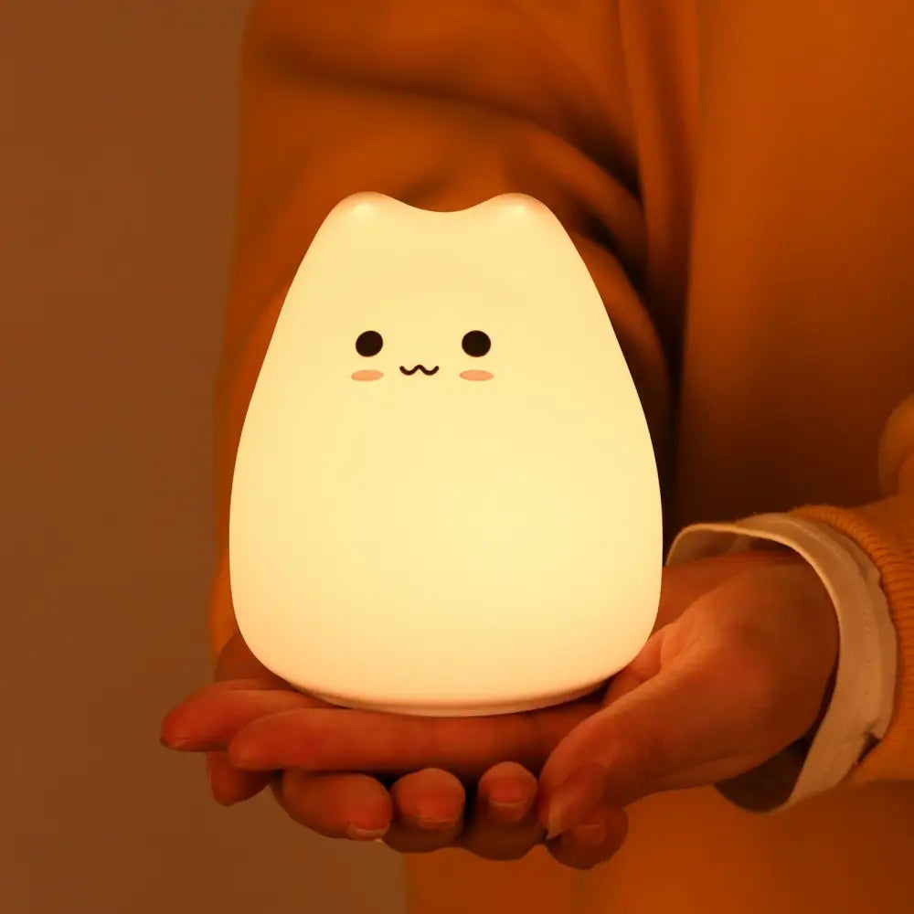 Soft white silicone mini popular cat night lamp with blush cheeks 7-color touch power switch bedside light