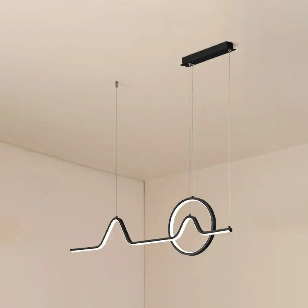 DecorBites minimalist aluminum led dining room pendant lamp in black and white with wave-like curve design