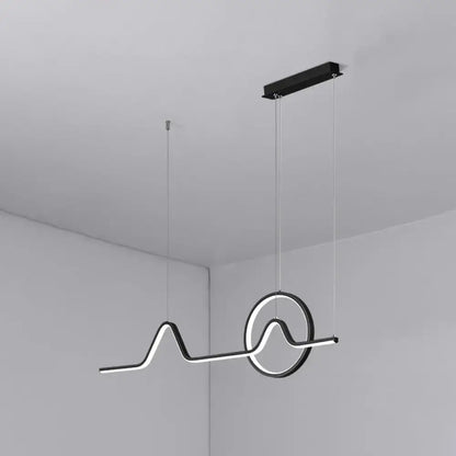 Modern black and white led dining room pendant lamp by DecorBites with minimalist aluminum wave-like design