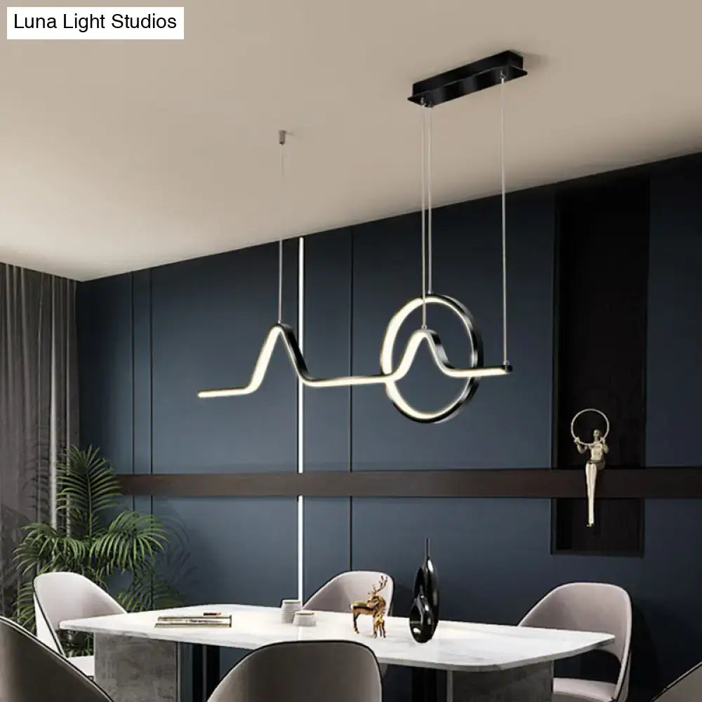 DecorBites™ minimalist aluminum LED pendant lamp in black chrome with wave design for dining room lighting