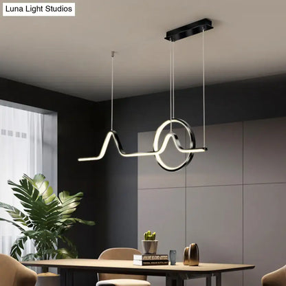 Modern black and silver aluminum led dining room pendant lamp with sleek wave-like design from DecorBites minimalism