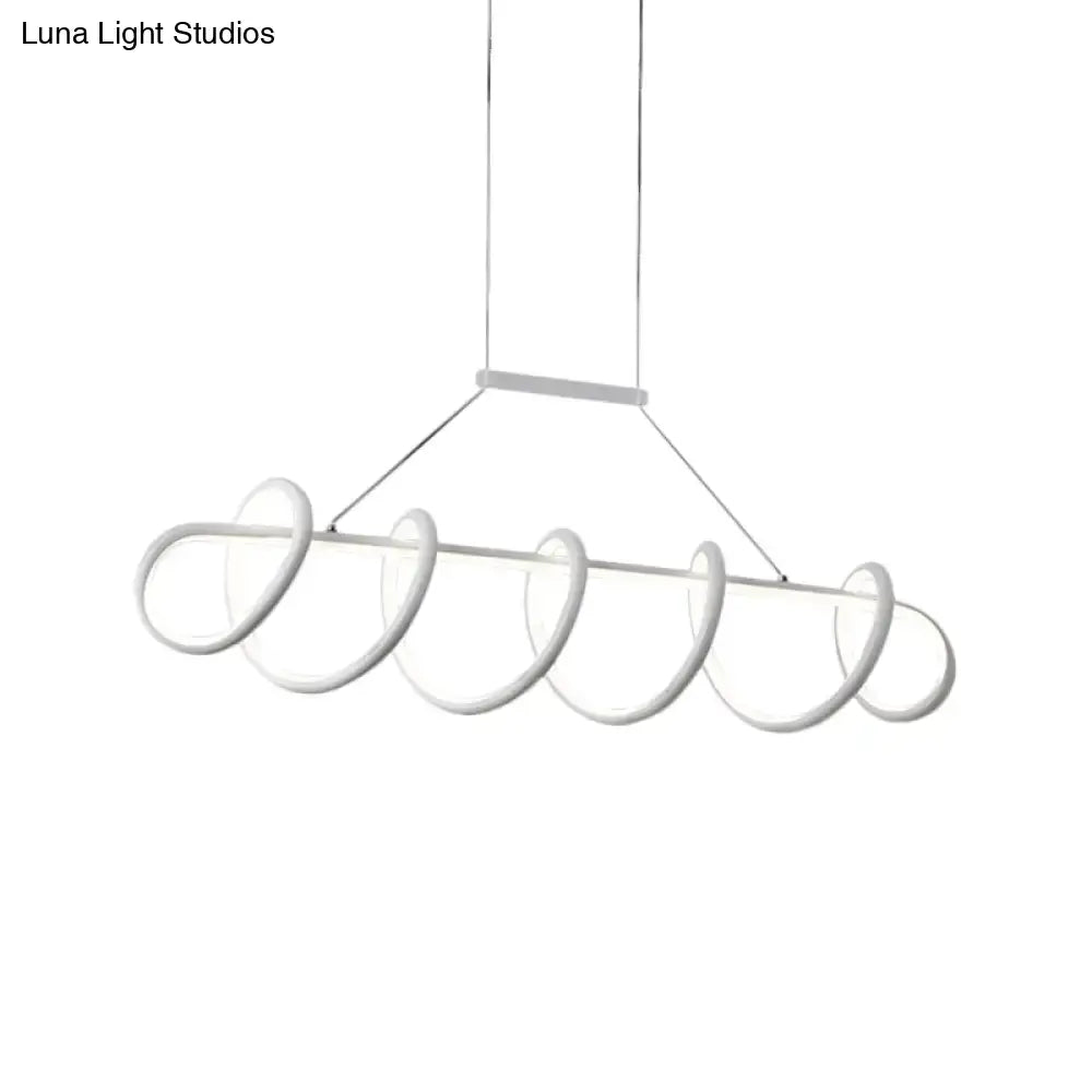 Modern white LED ceiling light with sleek spiral rings and minimalist bar, suitable for 220v-240v and 110v-120v use