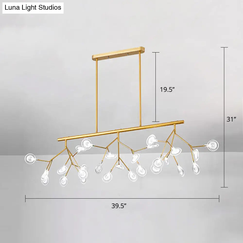 Gold-toned DecorBites minimalist firefly island glass lamp with white clear globe shades and 27 bulb base suspended lighting