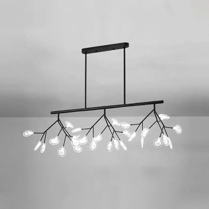 Black metal chandelier glass lamp with branching arms and white clear frosted bulb base for dining room lighting